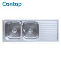 Stainless Steel Topmount Equal Double Bowl Kitchen Sink with Drainer Board