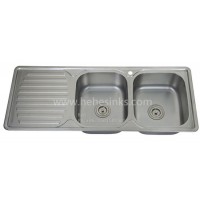 Stainless Steel Top Mount Equal Double Bowl Kitchen Sink with Drain Board