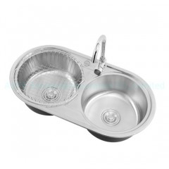 84× 45 Cm Top Over Above Mount Pressing Drawing Stretched Stainless Steel Round Double Bowl Ki图1