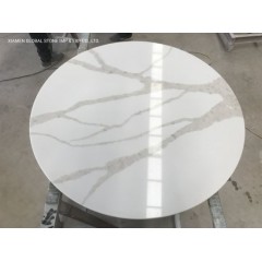 Custom Round Calacatta Oro Artificial Quartz Stone Coffee Table Tops for Hospitality Furniture Desig图1