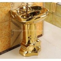 Fashion and Luxury Royal Style Color Pedestal Basin Bathroom Golden Sink for Hotel