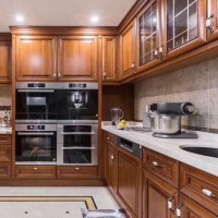 Solid Oak Wooden Raise Panel Kitchen Cabinets Brown Color
