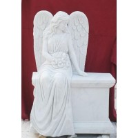 Customizable White Marble Winged Angel Tombstone