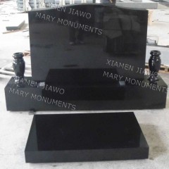 Serptop Black Granite Memorial Tombstone with Vases图1