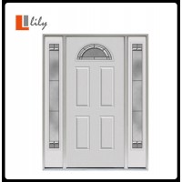 2 Sidelites Steel Doors with Half-Moon Decorative Glass