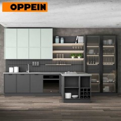 Oppein Bespoke Color Combination Dark Grey Kitchen Cabinets Design图1