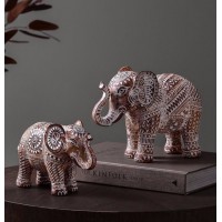 Home Improvement African Savannah Elephant Statue with Decorative Carved Pattern