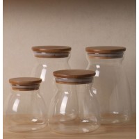 New Design Funnel Shape Heat Resistant Glass Bottle with Bamboo Lids