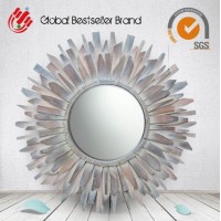 Sun Shape Mirror Wooden Art Decorative Wall Mirror (LH-M170603)