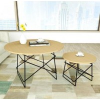 Simple Wrought Iron Coffee Table Solid Wood Veneer Desktop Balcony Coffee Table