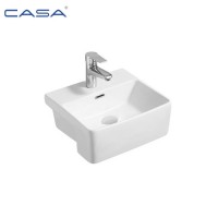 New Design Semi Recessed White Bathroom Sink Ceramic Art Wash Basin