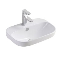 Unique Design Semi Recessed Cabinet Ceramic Wash Basin Oval Shape