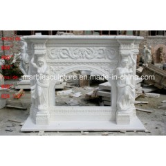 Pure White Marble Fireplace Surround Lady Stutes and Flowers (SY-MF482)图1