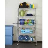 Hot Sale 5 Shelf Heavy Duty Chrome Metal Utility Room Storage Rack Shelving with Slide Wire Basket