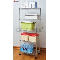 Portable 5 Tiers Chrome Adustable Metal Household Storage Wire Shelf Rack with Wheels