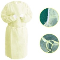 Disposable Isolation Gown with Elastic Cuffs  Yellow Protective Gowns with Long Sleeves  Neck and Wa