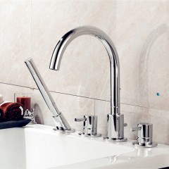 Brass Double Handle 4-Hole Deck-Mounted Bath Faucet in Chrome (60122)图1