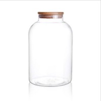 Borosilicate Round Shape Glass Storage Tea Jar Vials with Cork Lid and Wooden Top