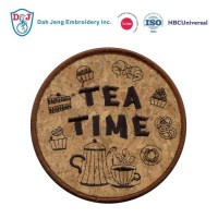 Cork Coaster Embroidery Tea Time Design