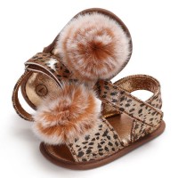 Baby Girls Sandals Pompom Leopard Print Sandals  for 0-18 Months  Little Princess Toddler Infant Sum