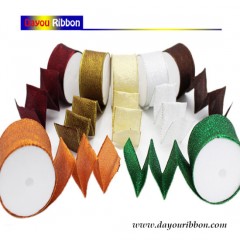 4cm Wired Edge Ribbon Satin Wire Ribbon Gold/Silver/Red/Orange/Green Glitter/Metallic Christmas/Deco图1