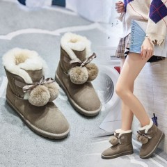 New Fluff Ball Boots Short Boots for Women New Winter Plus Velvet Warm Non-Slip Women's Cotton-图1