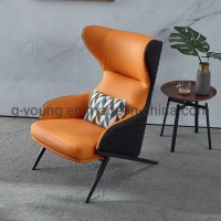 Liivng Room Armchair Iron Metal Frame Yellow Leather Covers Leisure Chair