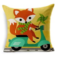 Fox Linen Pillowcase Living Room Sofa Cushion Cover