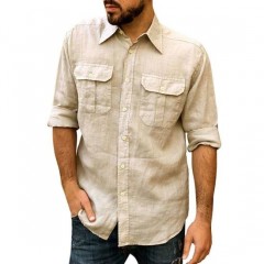 Fall Shirt for Business Men Long Sleeve with Pockets图1