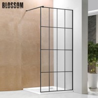 Black Simple Tempered Glass Bathroom Corner Room Screen Shower Cabin