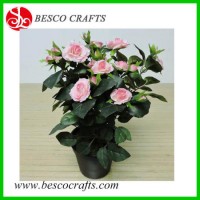 35cm Artificial Rose Bush Fabric Flower with Pot