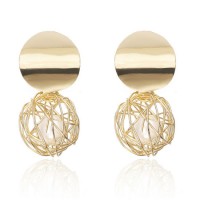 2019 New Style Alloy Woven Ball Pearl Geometric Knot Earrings