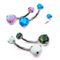 Eternal Metal ASTM F136 Titanium Internally Threaded Round Synthetic Opal Prong Set CZ Belly Button