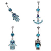 Hot Sale Stainless Steel Cute Blue Crystal Navel Belly Piercing Ring