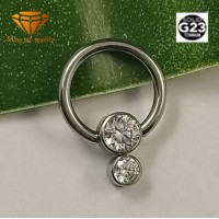   Fashion Jewelry Body Piercing Silver Jewelry G23 Solid Titanium Piercing with Stones Nose Rin