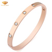 Fashion Titanium Steel Open Plane Full Rhinestone Bracelet Stainless Steel Smooth Bracelet Jewelry