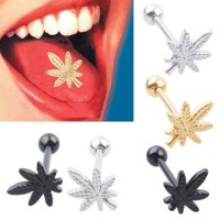 316L Stainless Steel Leaf Tongue Ring Body Piercing Jewelry