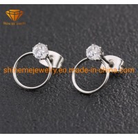 Fashion Titanium Steel Round Earrings Stainless Steel Jewelry Inlaid AAA Transparent Zircon Fine Nee