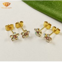 Fashion Jewelry Stainless Steel Gold Plating Flower Ab CZ Birthstone Ear Piercing Earrings  Er4