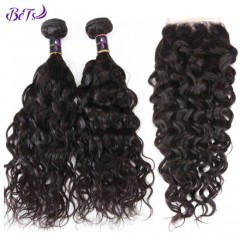 Brazilian Human Hair Natural Wave Bundles with Closure Black Color图1