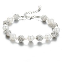 Trendy Shambala Drill White Beads Bracelet Imitation Pearl Bracelet Adjustable Women Bracelet