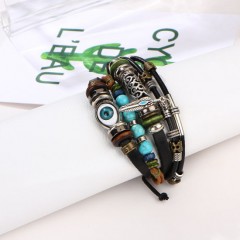 Wholesale New Blue - Eyed Bracelet with Beaded Multi - Layered Leather Bracelet Vintage Hollowed-out图1