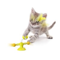 2020 Newest Cat Toys Interactive Cat Toy with Suction Cup Turntable Windmill Scratch Brush for Cats