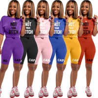 Summer Shirts for Woman Shorts Letter Print Two Piece Set Tracksuit Women Shorts Sets O Neck Biker S