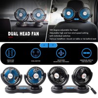 Dual Head Car Fans 12V/ 24V USB Rechargeable Fan Electric 3 Speed Car Cooling Fan 180 Degree Rotatab