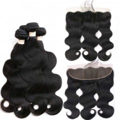 18 20 22 +18 Inch 13X4 Lace Frontal Closure with Bundles Brazilianvirgin Body Wave 3 Bundles with Fr图1