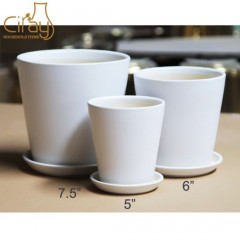 7.5" 6" 5" Matt White Ceramic Plant Pot with Drainage Hole and Saucer (A set of 3)图1