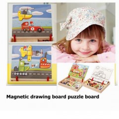 Kid Toys Wooden Magnetic Traffic Puzzle Drawing Board图1